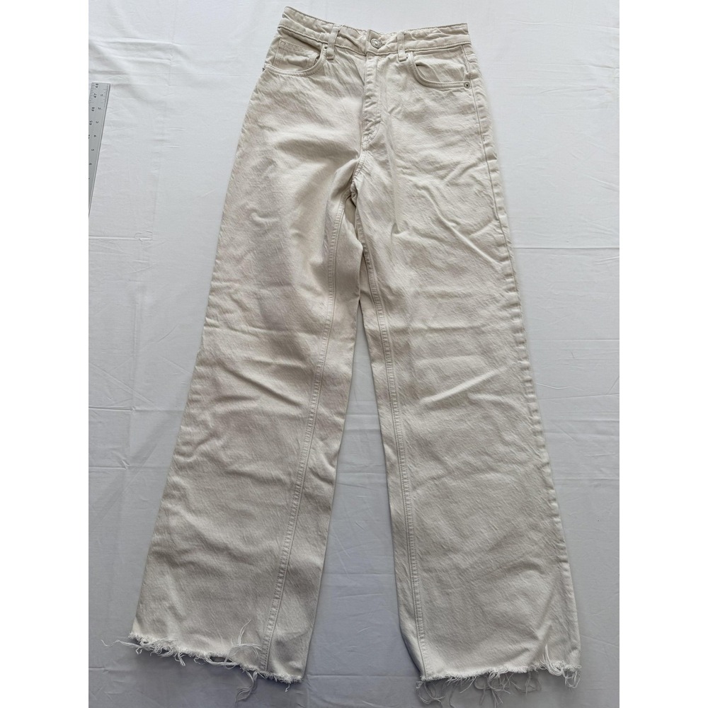 Zara Wide‎ Leg Jeans Womens 2 White Light Wash High Rise Distressed 26x29 Denim